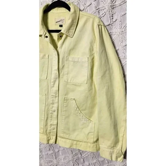 Universal Thread Neon Yellow Denim Jacket Womens M Utility Mid Length Tie Dye‎ - Picture 6 of 11